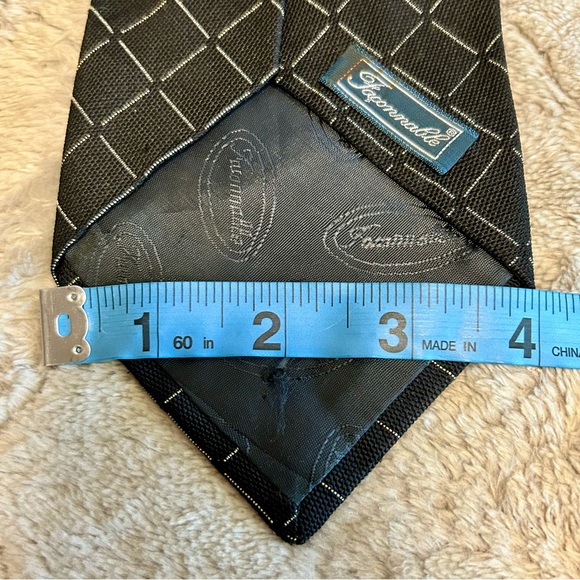 Faconnable Black Checkered Silk Tie NWOT 4” Wide 58” Long - Picture 3 of 5